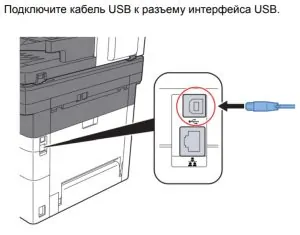 KYOCERA Подключение кабелем USB